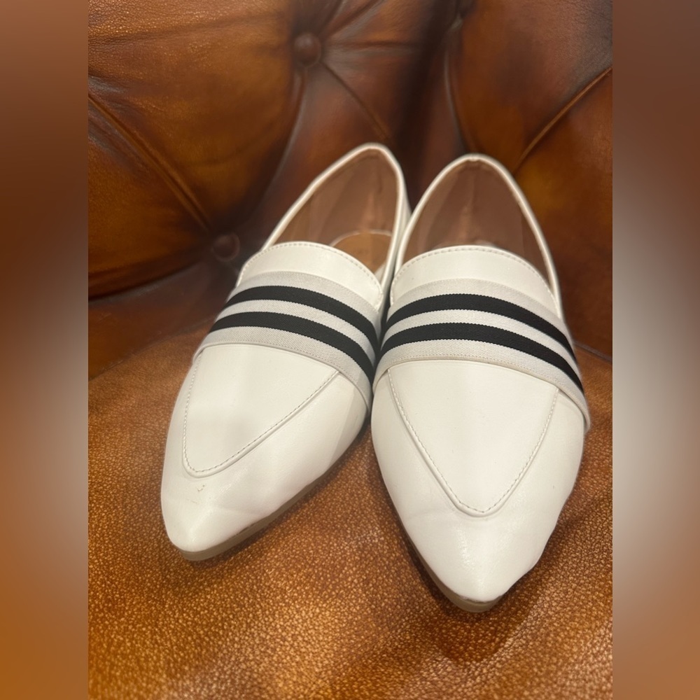OLIVIA & Kate white and black loafers flat shoes pointy toe